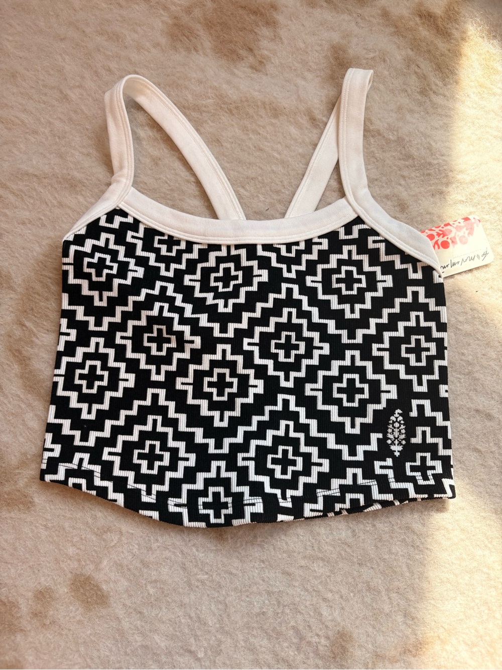 Free People Black and White Geometric Ribbed Crop Top